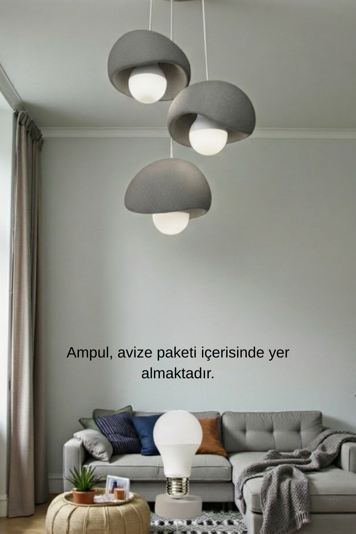 Trio Concrete Look Triple Pendant Chandelier – Modern Grey 3D Lighting Set (Includes 3 Free E27 Bulbs)