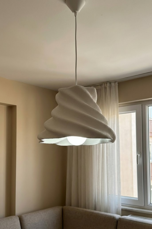 Modern Stroom Concrete Textured Pendant Light – Decorative 3D Oval Chandelier for Living Room (Includes Free E27 Bulb)
