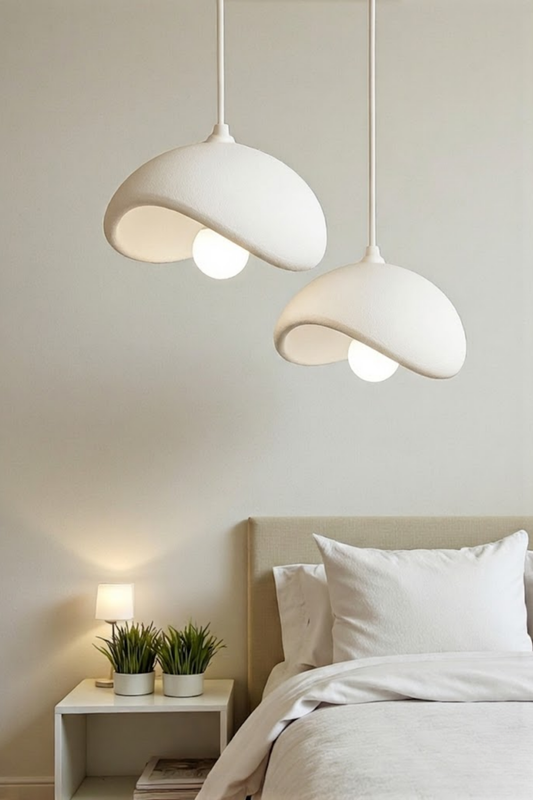 White Decorative 2-Light Pendant Chandelier, Boho Concrete Look (Includes 2x Gift Bulbs)