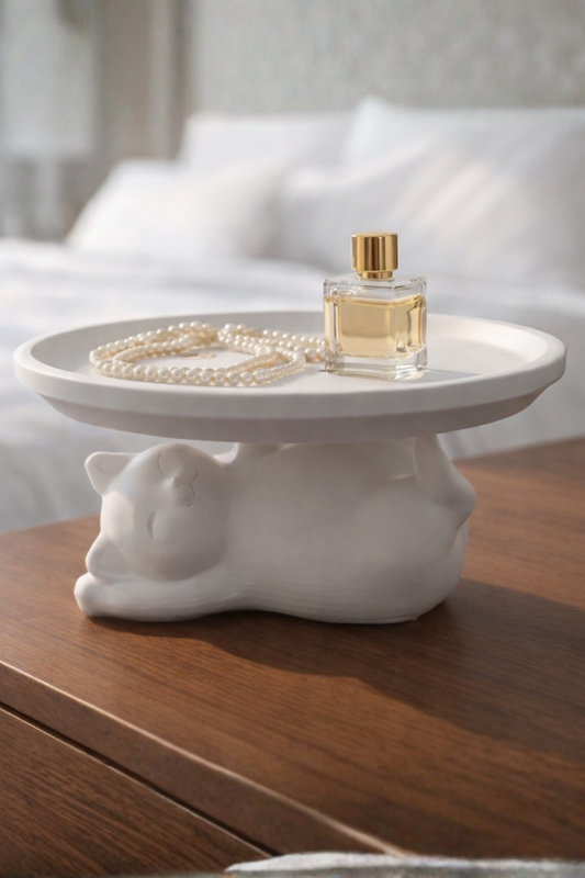 Decorative White Cat Figured Jewelry, Server, Dessert Plate