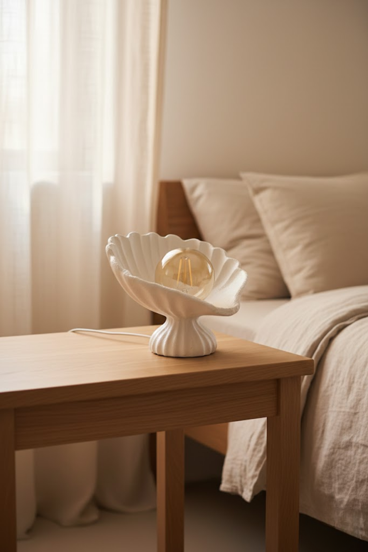 Seashell Lampshade Concrete Textured Modern Night Light | Decorative Desktop Lighting 25 x 20 cm White