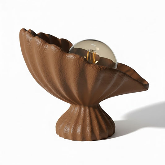 Seashell Lampshade Concrete Textured Modern Night Light | Decorative Desktop Lighting 25 x 20 cm Brown