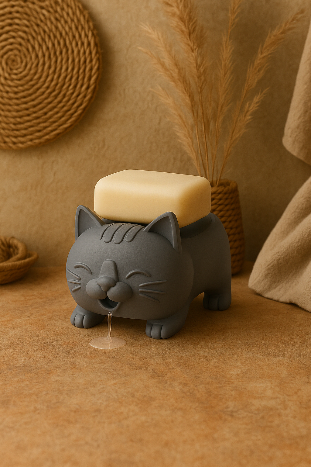 Decorative Grey Cat Figured Soap Dish & Sponge Holder Stylish and S