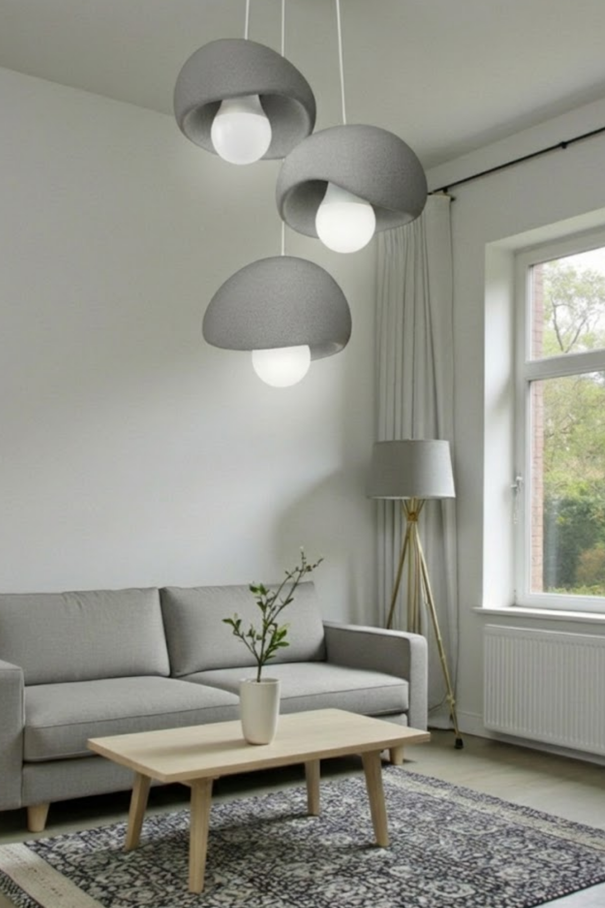 Trio Concrete Look Triple Pendant Chandelier – Modern Grey 3D Lighting Set (Includes 3 Free E27 Bulbs)