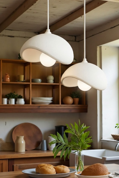 White Decorative 2-Light Pendant Chandelier, Boho Concrete Look (Includes 2x Gift Bulbs)
