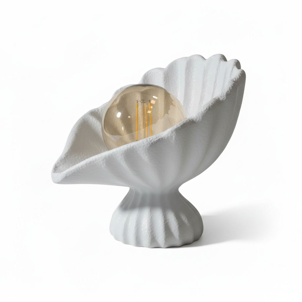 Seashell Lampshade Concrete Textured Modern Night Light | Decorative Desktop Lighting 25 x 20 cm White