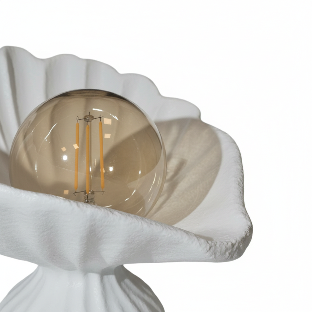 Seashell Lampshade Concrete Textured Modern Night Light | Decorative Desktop Lighting 25 x 20 cm White