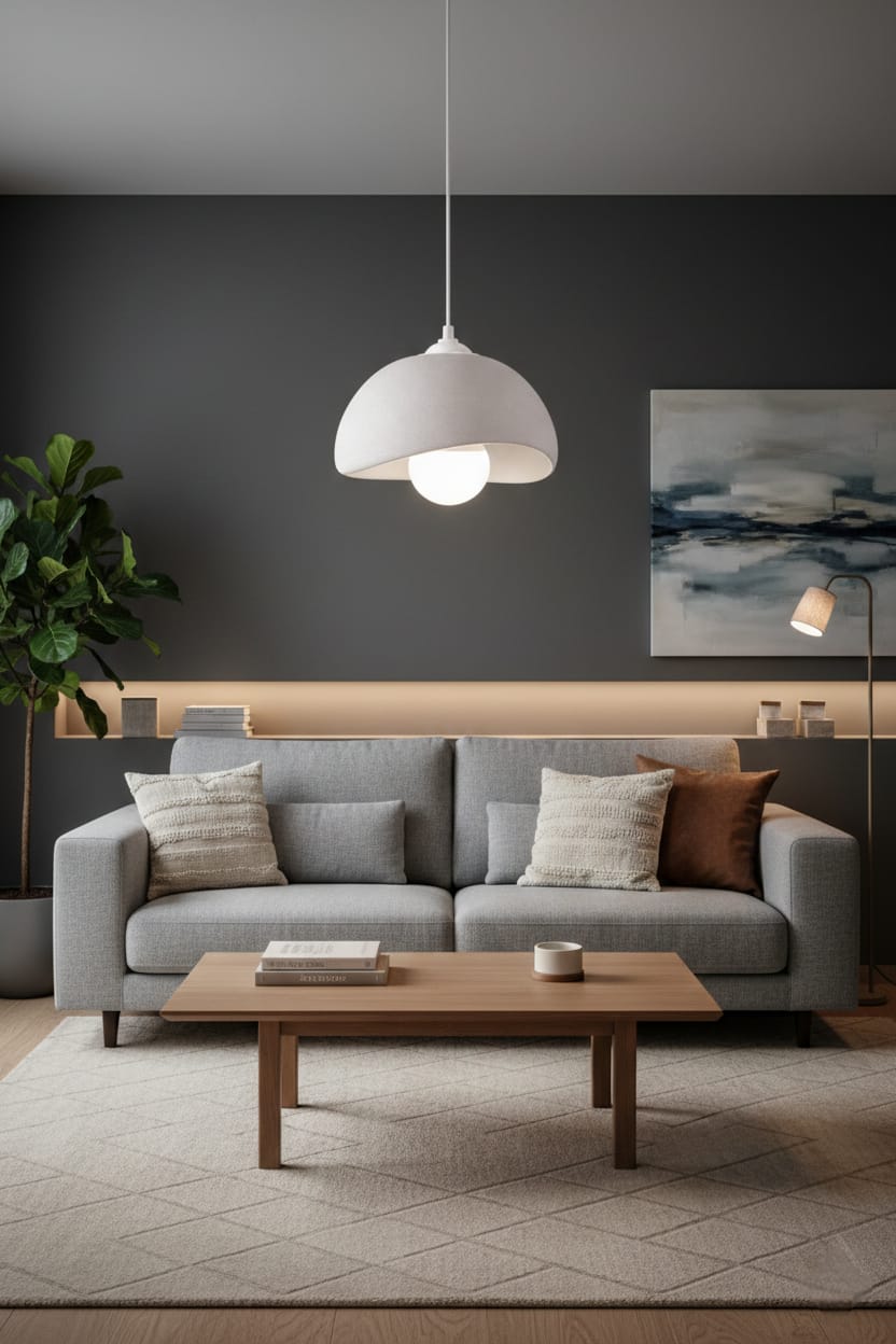 Natural Concrete Look Double Pendant Chandelier – Modern Boho 3D Lighting Set (Includes Free E27 Bulb)