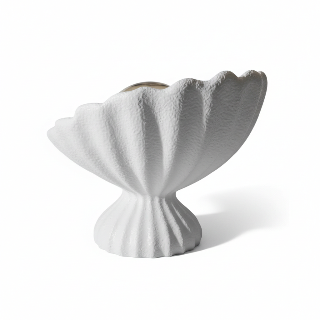 Seashell Lampshade Concrete Textured Modern Night Light | Decorative Desktop Lighting 25 x 20 cm White