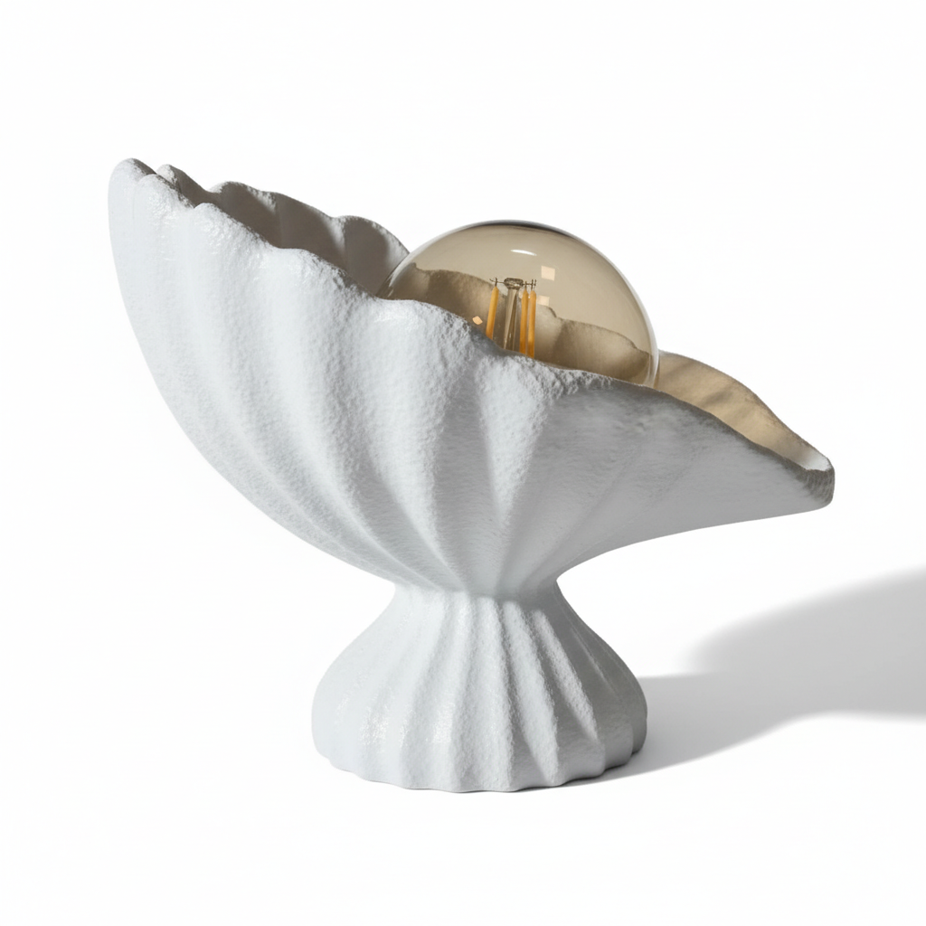 Seashell Lampshade Concrete Textured Modern Night Light | Decorative Desktop Lighting 25 x 20 cm White