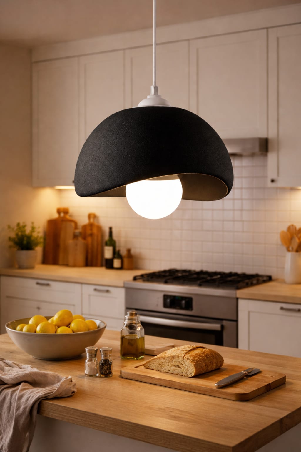 Black Concrete Look Modern Pendant Chandelier, Vegan & Dust-Free