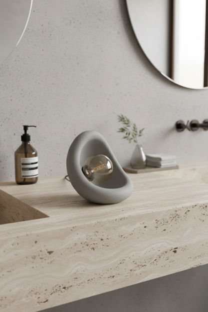 Modern Concrete Textured Lampshade | Organic Oval Night Light (Desktop Bedside Lamp) 25 cm Gray