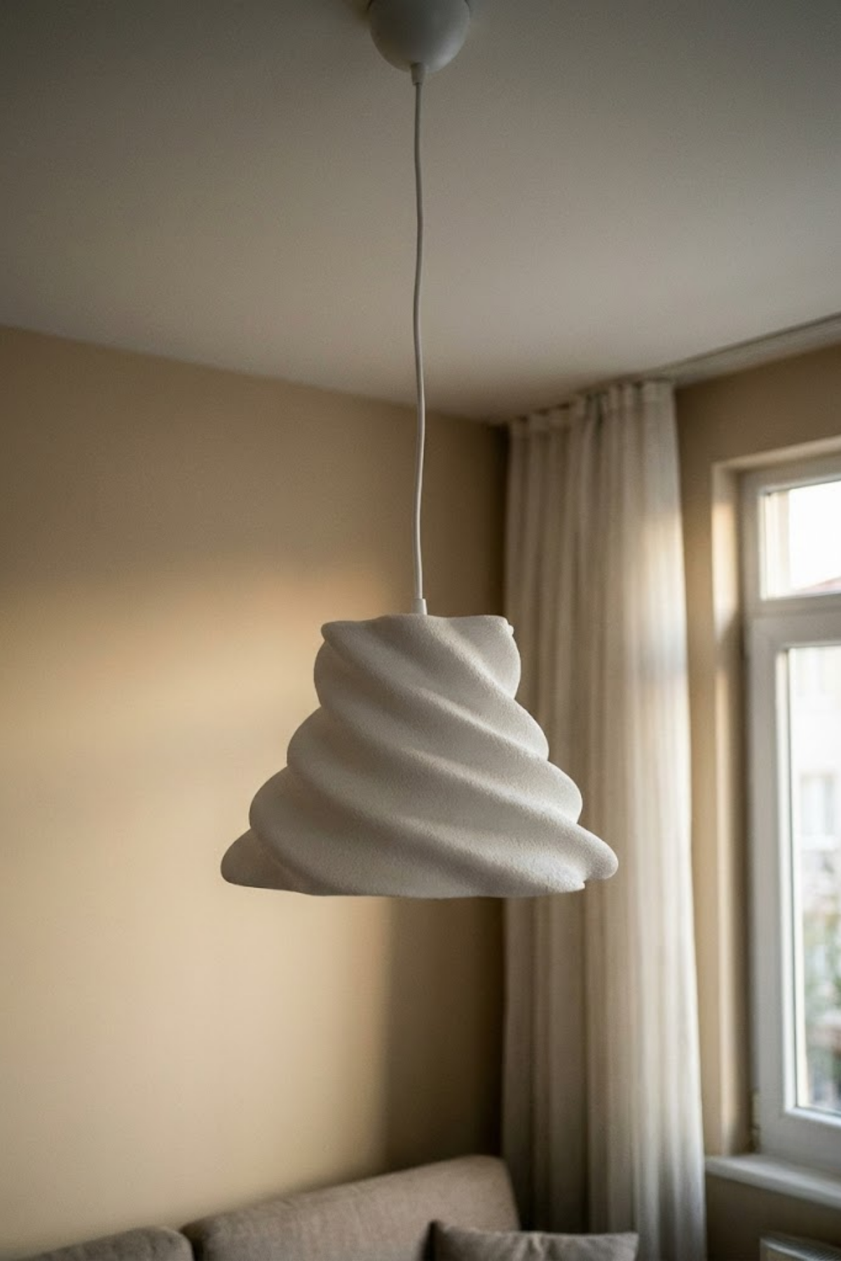 Modern Stroom Concrete Textured Pendant Light – Decorative 3D Oval Chandelier for Living Room (Includes Free E27 Bulb)