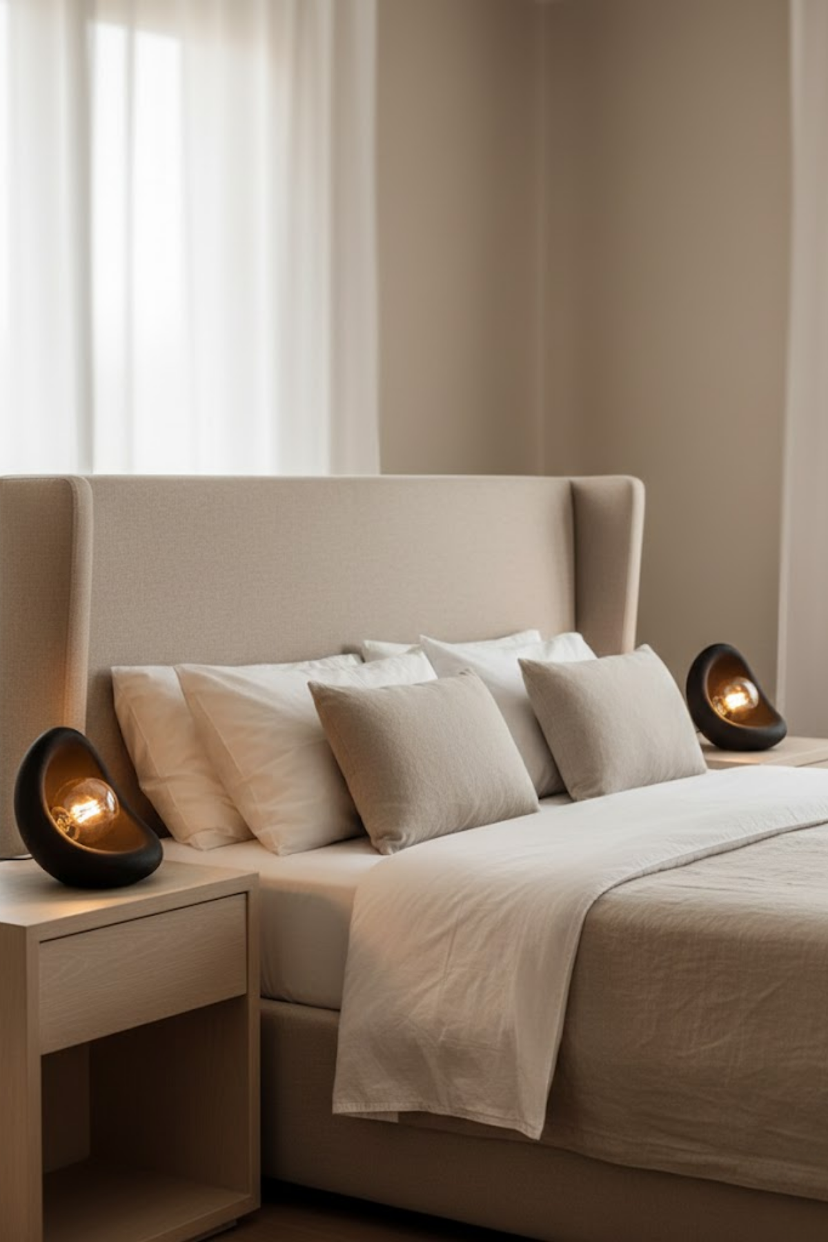 Modern Concrete Textured Lampshade | Organic Oval Night Light (Desktop Bedside Lamp) 25 cm Black