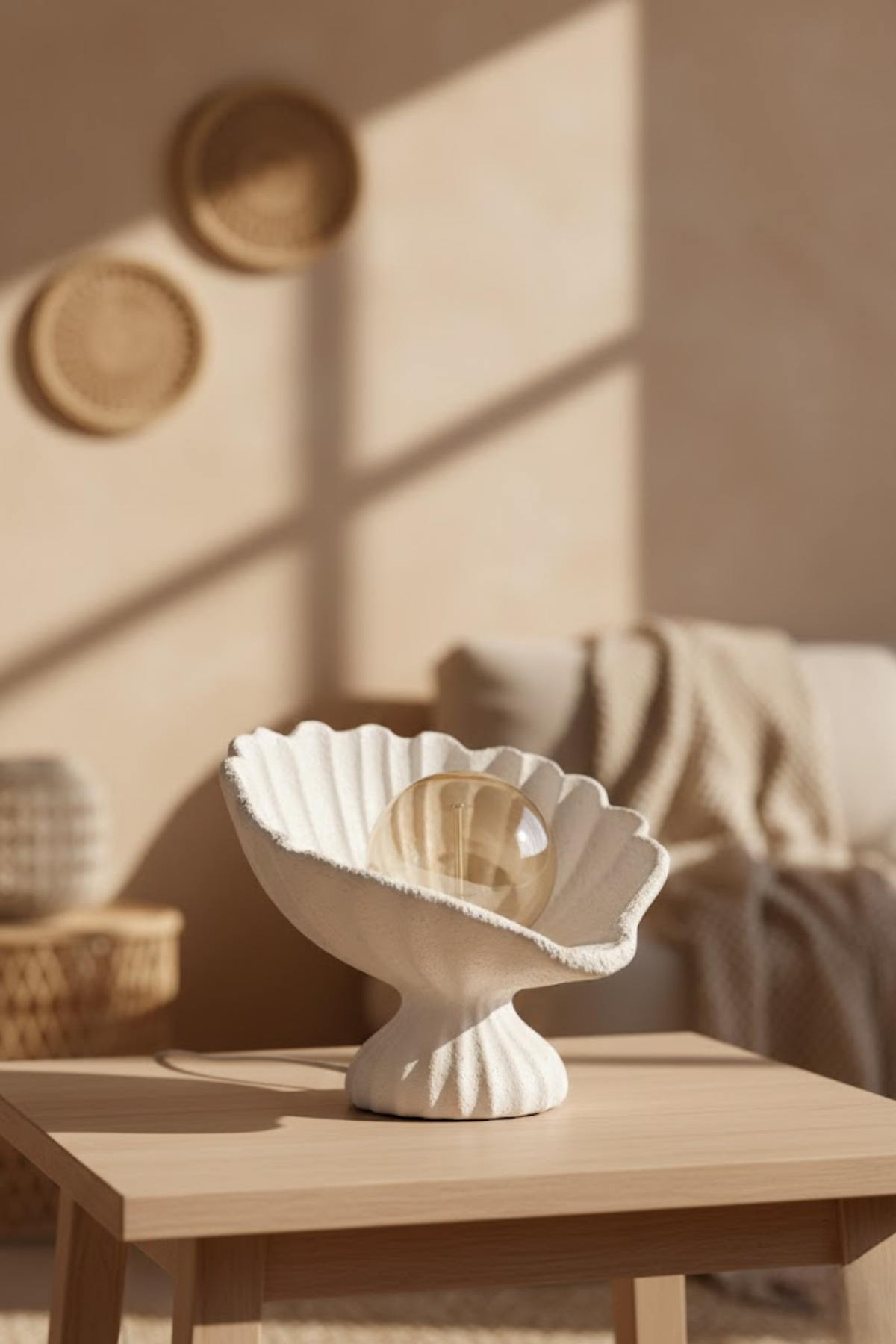 Seashell Lampshade Concrete Textured Modern Night Light | Decorative Desktop Lighting 25 x 20 cm White