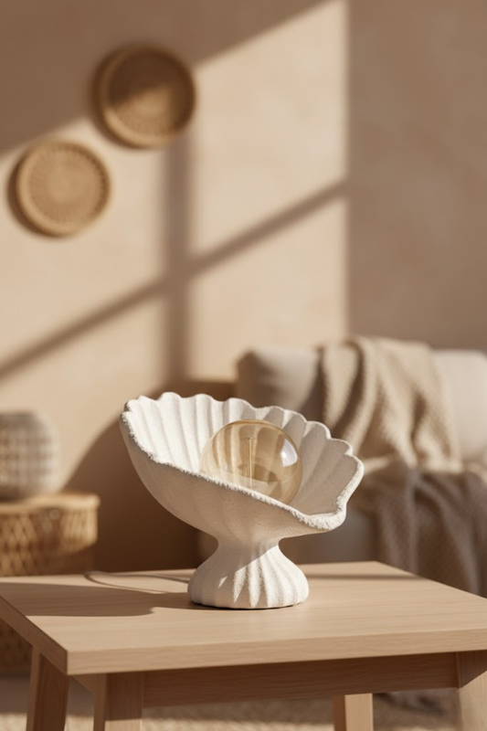 Seashell Lampshade Concrete Textured Modern Night Light | Decorative Desktop Lighting 25 x 20 cm White