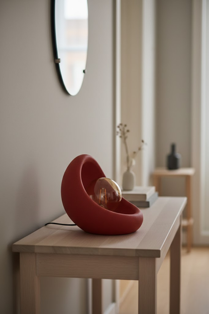 Modern Concrete Textured Lampshade | Organic Oval Night Light (Desktop Bedside Lamp) 25 cm Red