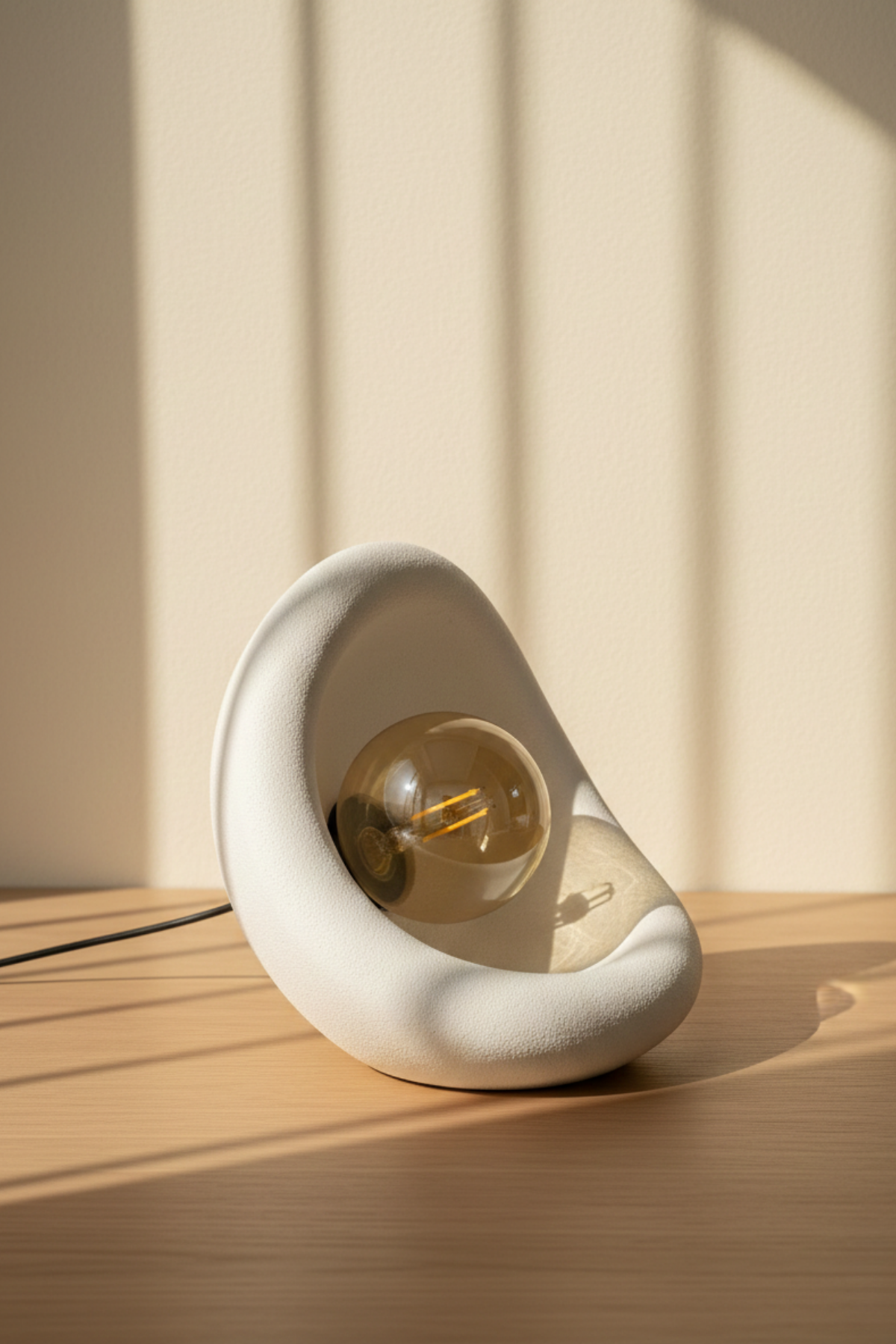 Modern Concrete Textured Lampshade | Organic Oval Night Light (Desktop Bedside Lamp) 25 cm White