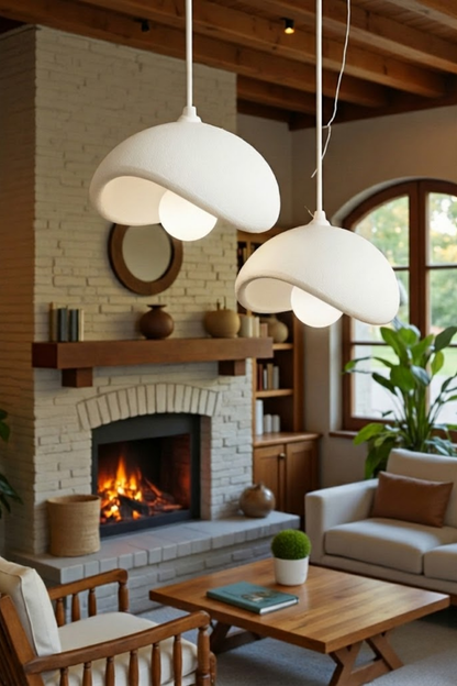 White Decorative 2-Light Pendant Chandelier, Boho Concrete Look (Includes 2x Gift Bulbs)
