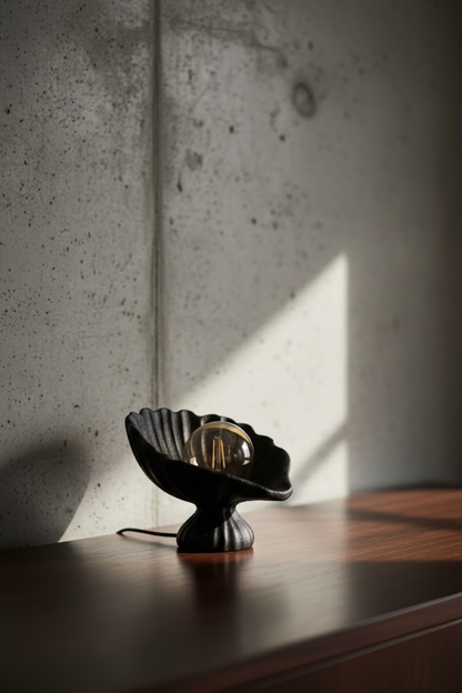 Seashell Lampshade Concrete Textured Modern Night Light | Decorative Desktop Lighting 25 x 20 cm Black