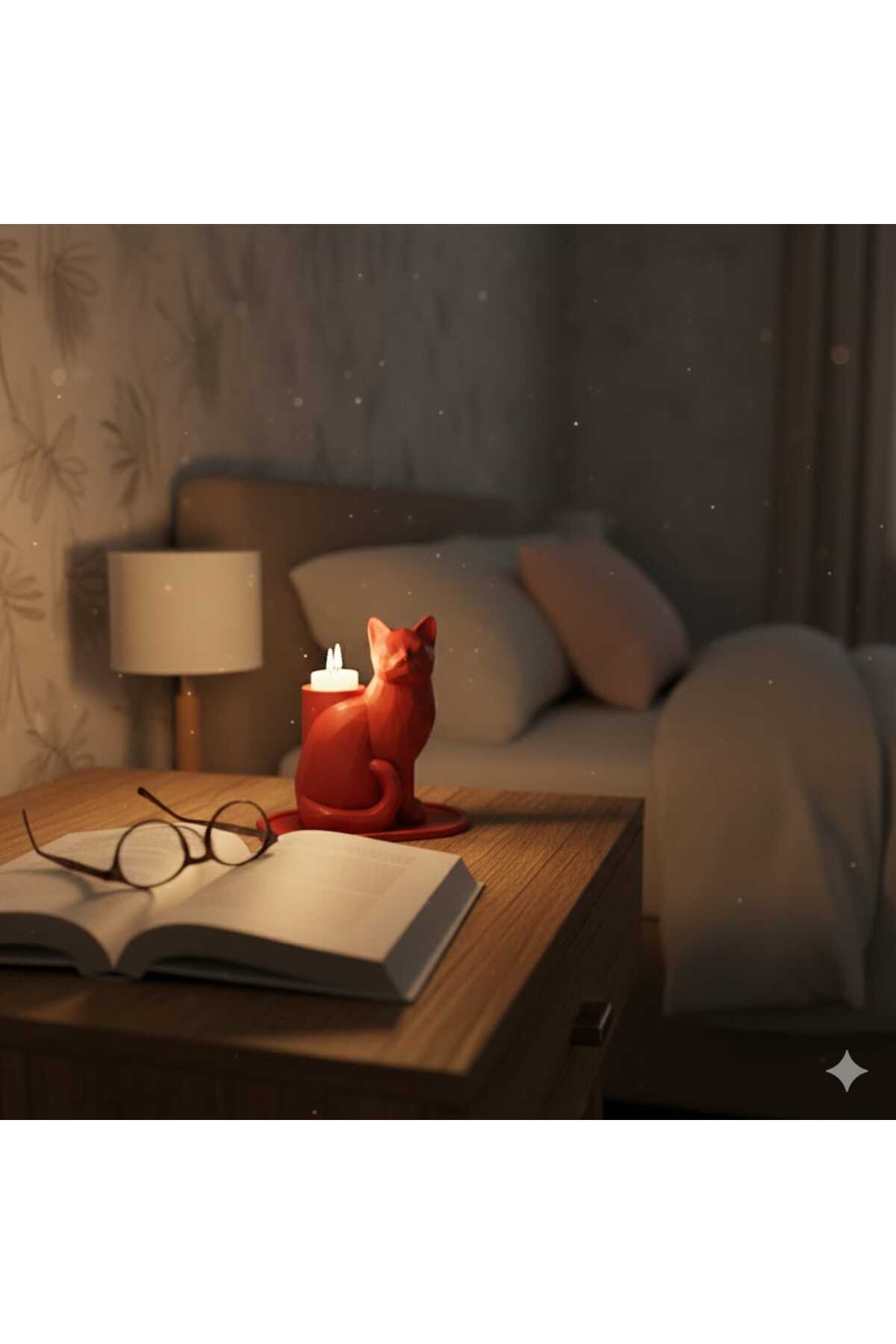 Red Mosaic Decorative Cat Trinket Led Candled Stylish Home O