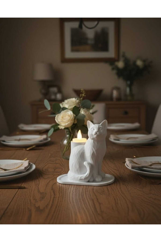 White Mosaic Decorative Cat Trinket Led Candled Stylish Home O