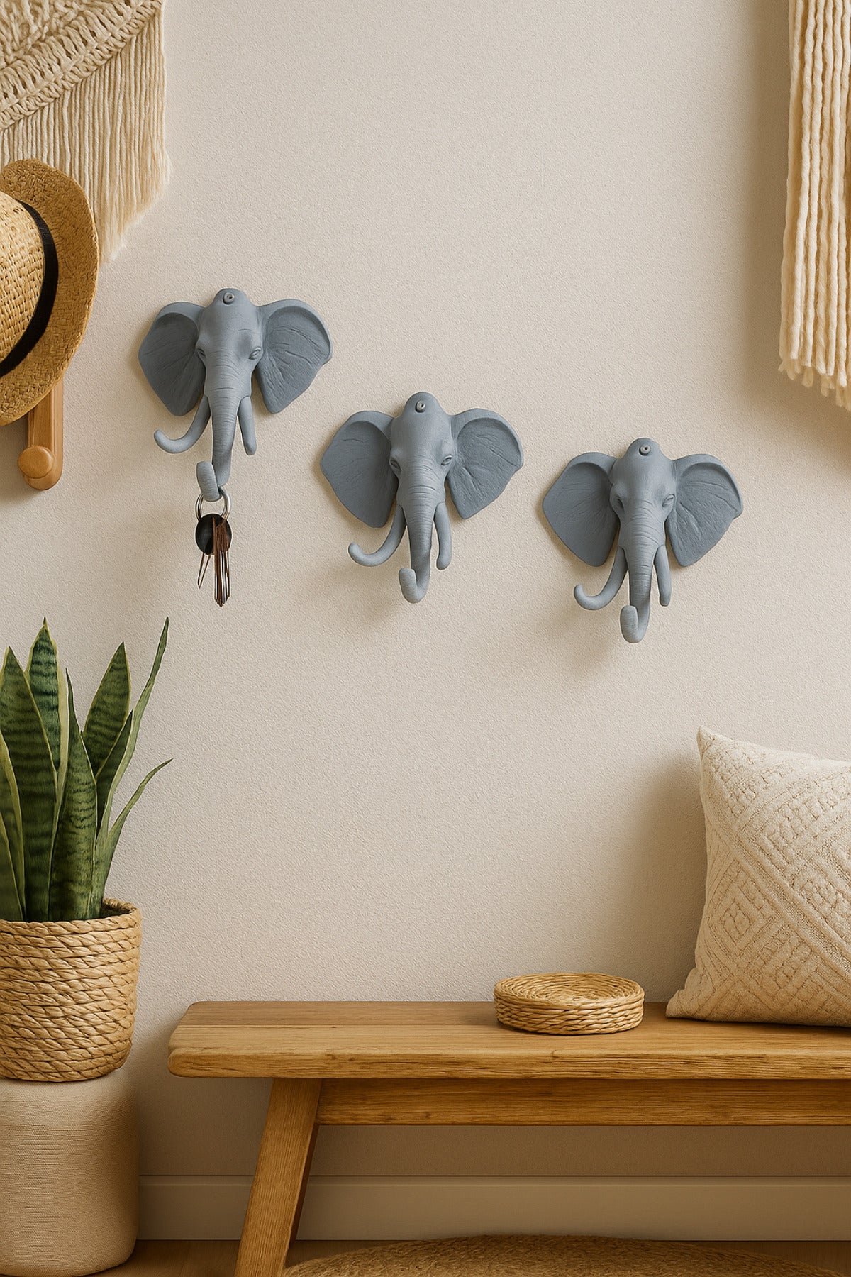 Decorative Abundance Elephant Hanger Multi-Purpose Set of 3