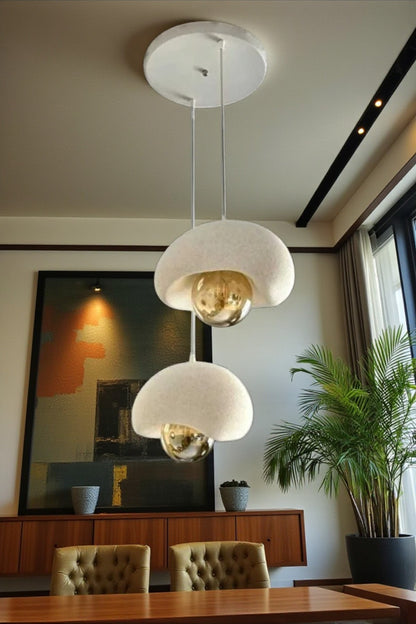 White Decorative 2-Light Pendant Chandelier, Boho Concrete Look (Includes 2x Gift Bulbs)