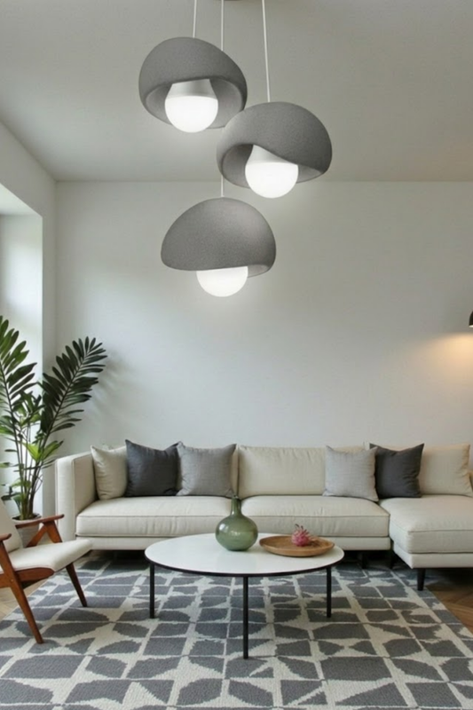 Trio Concrete Look Triple Pendant Chandelier – Modern Grey 3D Lighting Set (Includes 3 Free E27 Bulbs)