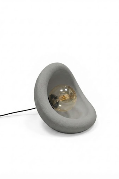 Modern Concrete Textured Lampshade | Organic Oval Night Light (Desktop Bedside Lamp) 25 cm Gray
