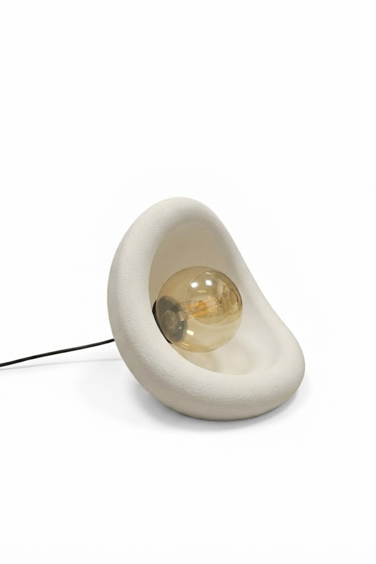 Modern Concrete Textured Lampshade | Organic Oval Night Light (Desktop Bedside Lamp) 25 cm White