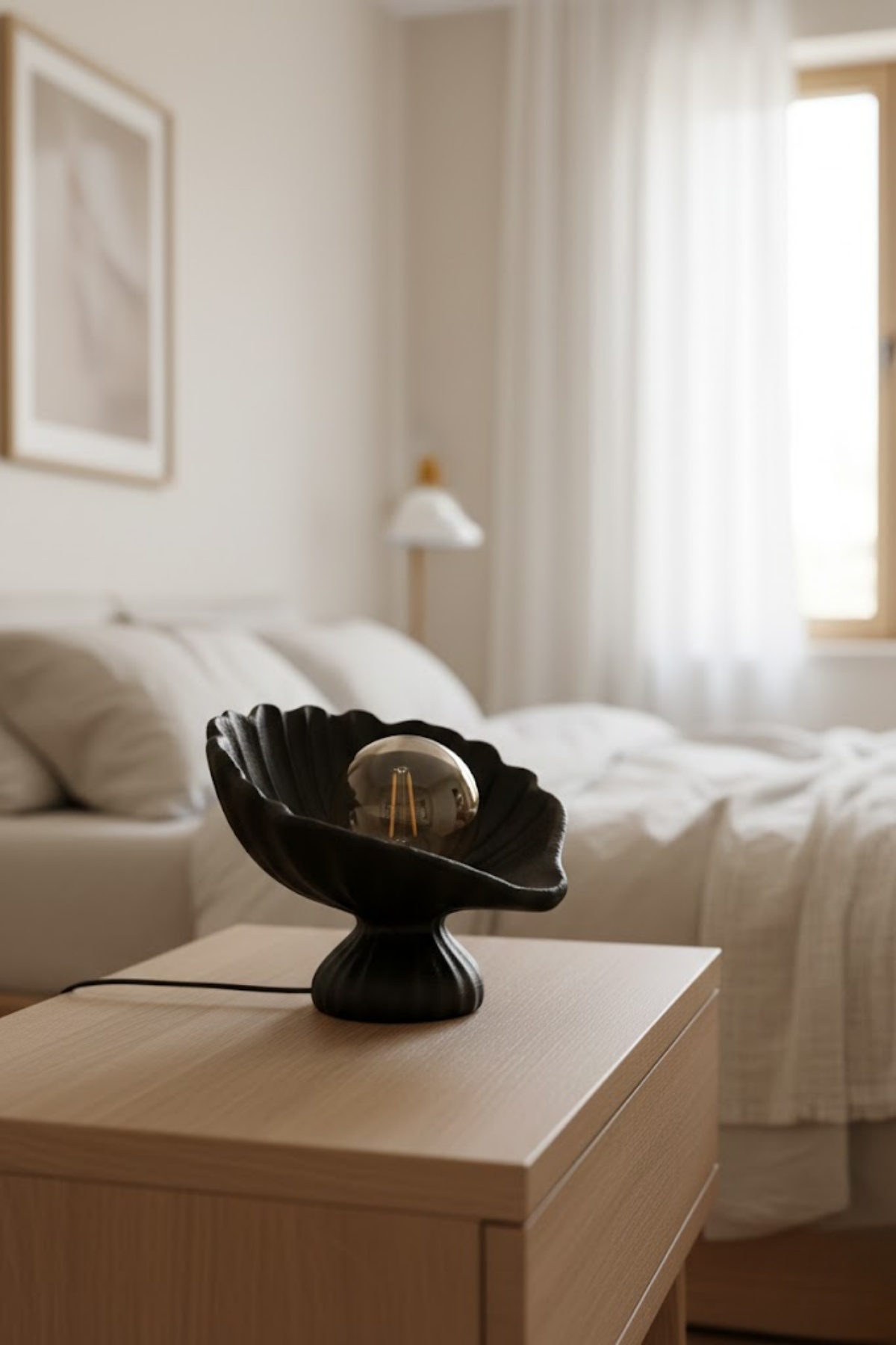 Seashell Lampshade Concrete Textured Modern Night Light | Decorative Desktop Lighting 25 x 20 cm Black