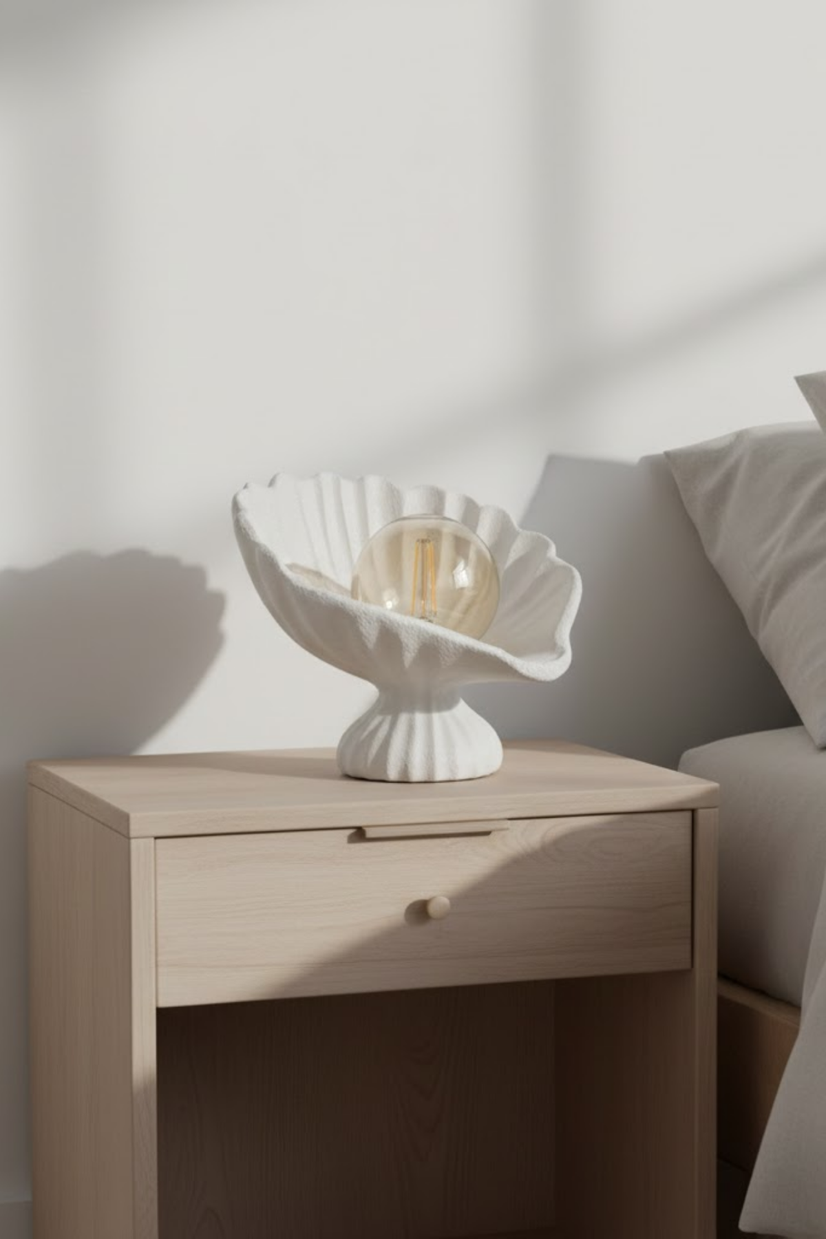 Seashell Lampshade Concrete Textured Modern Night Light | Decorative Desktop Lighting 25 x 20 cm White