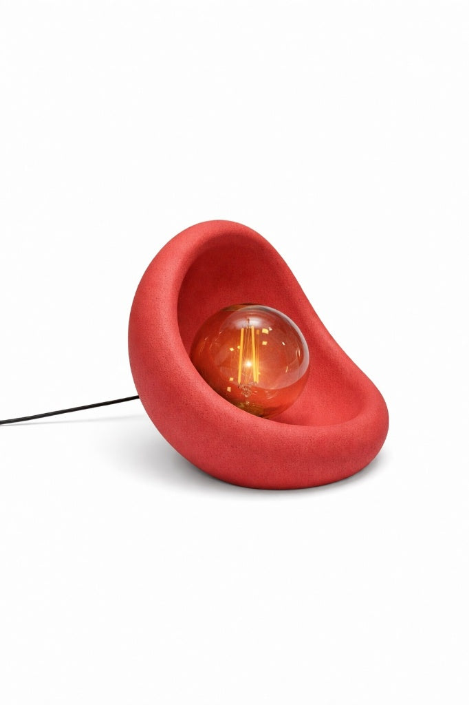 Modern Concrete Textured Lampshade | Organic Oval Night Light (Desktop Bedside Lamp) 25 cm Red