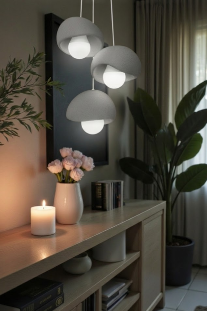 Trio Concrete Look Triple Pendant Chandelier – Modern Grey 3D Lighting Set (Includes 3 Free E27 Bulbs)