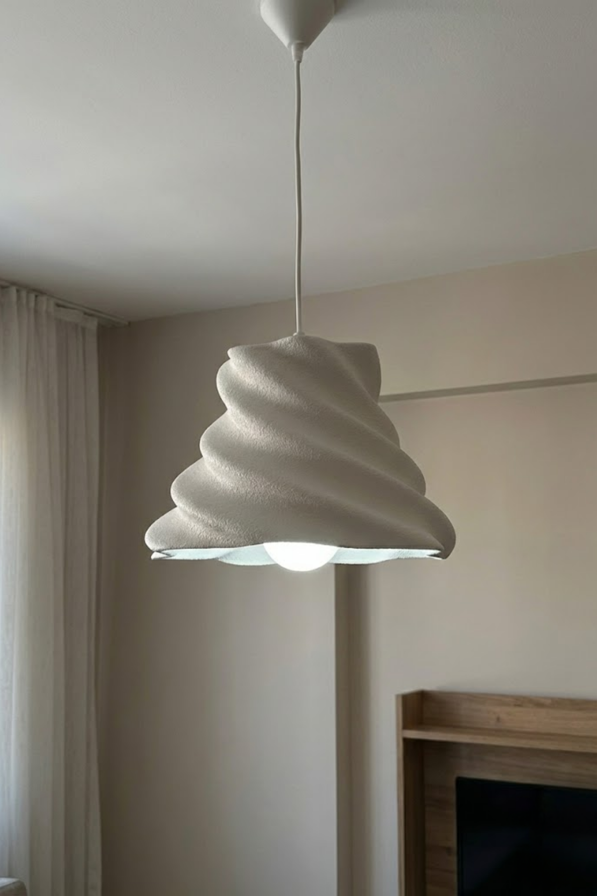 Modern Stroom Concrete Textured Pendant Light – Decorative 3D Oval Chandelier for Living Room (Includes Free E27 Bulb)