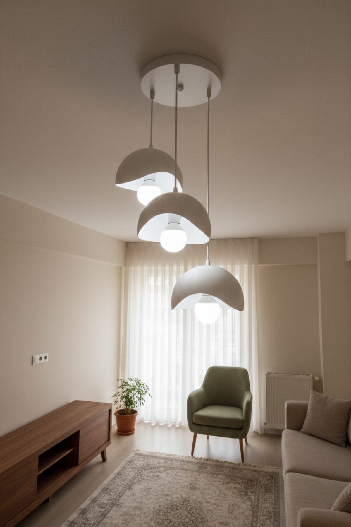 Concrete Look 3-Light Pendant Chandelier, Dust-Free Bio Structure (Includes 3x Gift Bulbs)