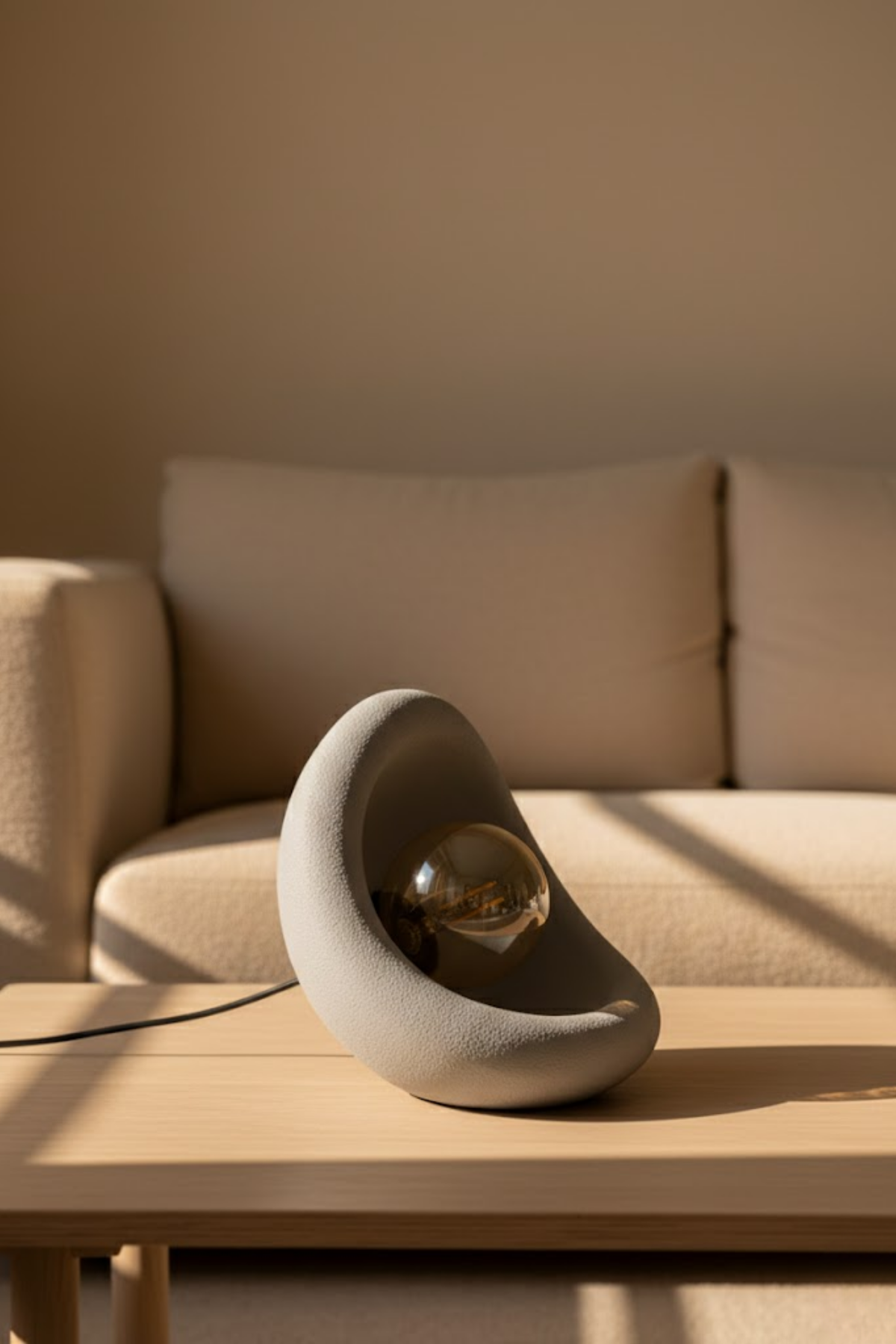 Modern Concrete Textured Lampshade | Organic Oval Night Light (Desktop Bedside Lamp) 25 cm Gray