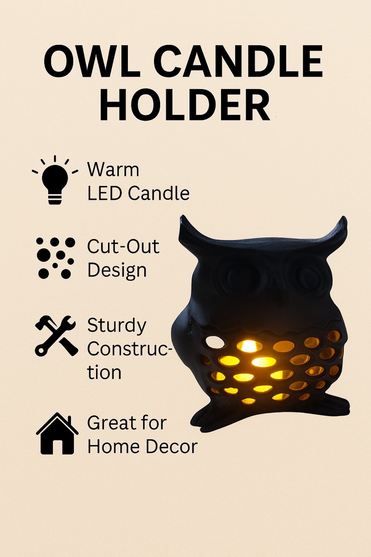 3D Decorative Owl Candle Holder, Tealight Holder, Bohemian