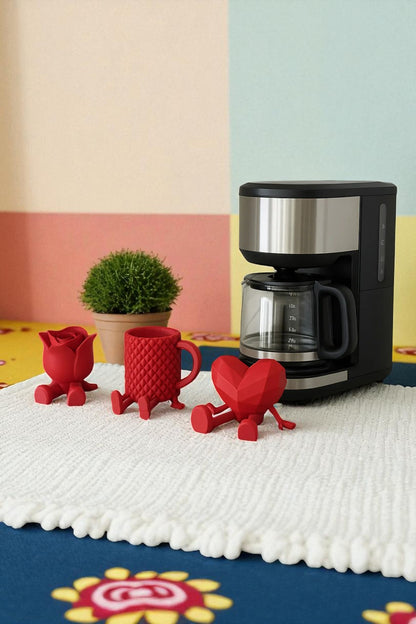 Decorative Heart Rose And Coffee Figure Coffee Lover Object 3
