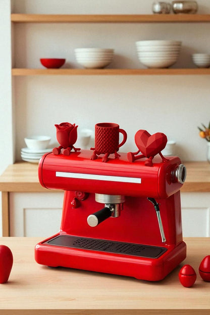 Decorative Heart Rose And Coffee Figure Coffee Lover Object 3