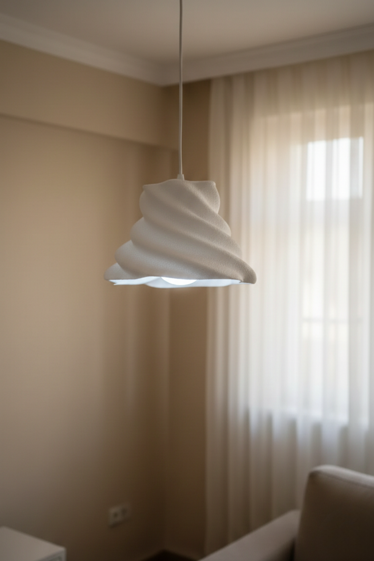 Modern Stroom Concrete Textured Pendant Light – Decorative 3D Oval Chandelier for Living Room (Includes Free E27 Bulb)