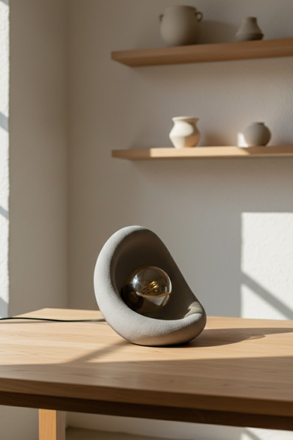 Modern Concrete Textured Lampshade | Organic Oval Night Light (Desktop Bedside Lamp) 25 cm Gray