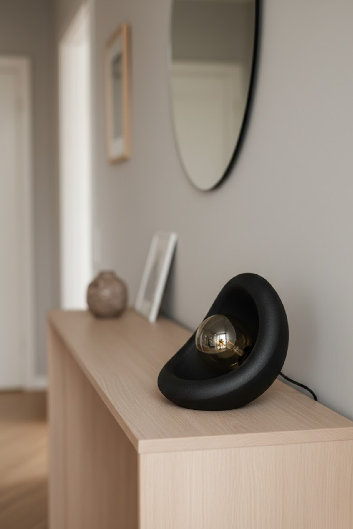 Modern Concrete Textured Lampshade | Organic Oval Night Light (Desktop Bedside Lamp) 25 cm Black