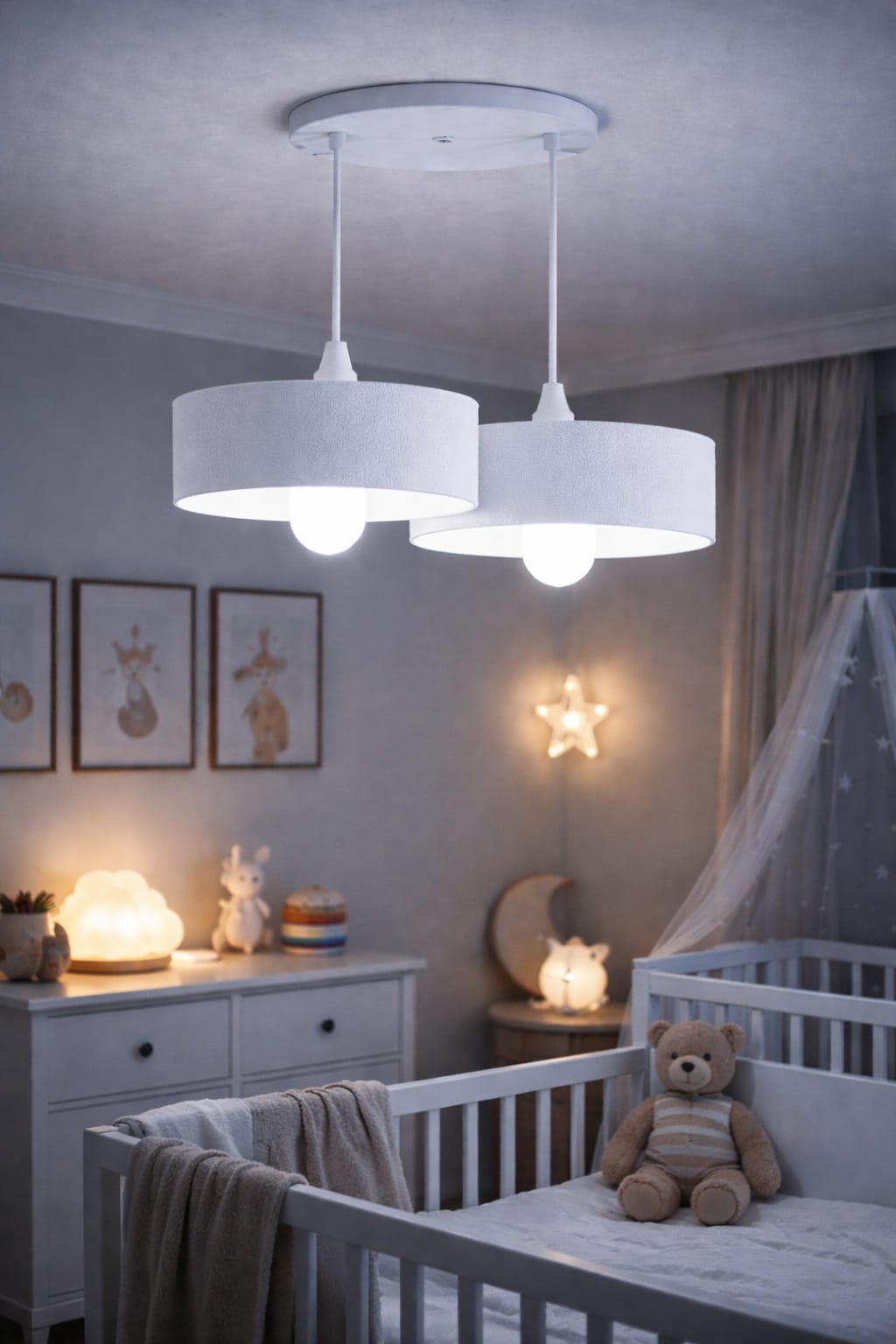 Double Concrete Look Oval Pendant Chandelier, Vegan, Salon Kitchen