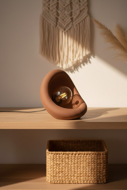 Modern Concrete Textured Lampshade | Organic Oval Night Light (Desktop Bedside Lamp) 25 cm Brown