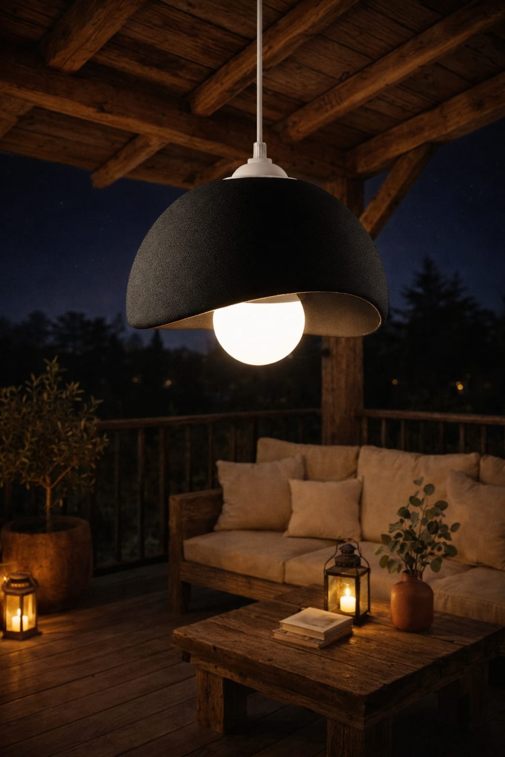 Black Concrete Look Modern Pendant Chandelier, Vegan & Dust-Free
