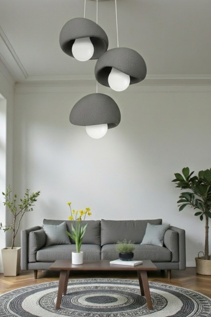 Trio Concrete Look Triple Pendant Chandelier – Modern Grey 3D Lighting Set (Includes 3 Free E27 Bulbs)