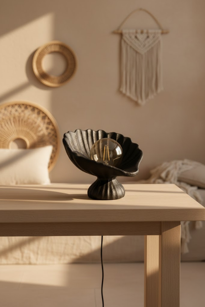 Seashell Lampshade Concrete Textured Modern Night Light | Decorative Desktop Lighting 25 x 20 cm Black