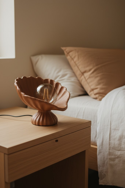 Seashell Lampshade Concrete Textured Modern Night Light | Decorative Desktop Lighting 25 x 20 cm Brown